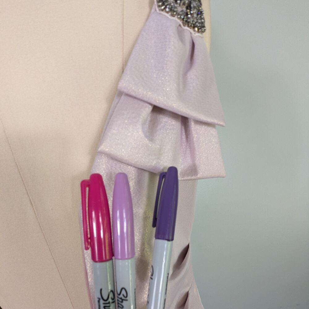 Teri Jon Prom Dress Maxi Gown 6 Purple Rickie Freeman Metallic Shoulder Formal - Picture 5 of 11